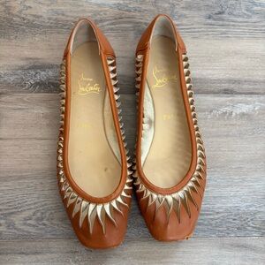 Christian Louboutin Gazelle ballerina red bottom brown leather flats Sz 38.5